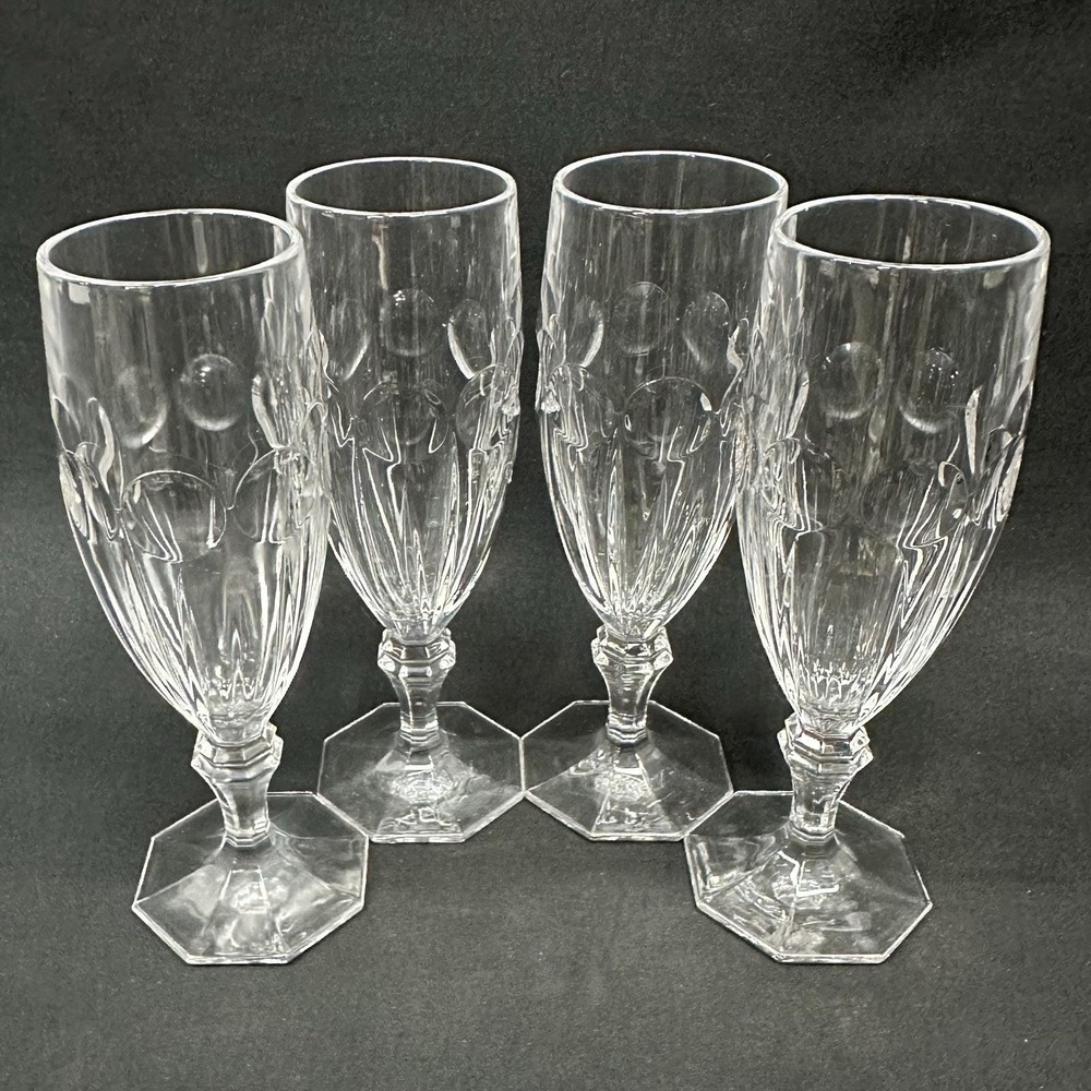 Towle 'Orly' 7 1/4"‎ Fluted Crystal Champagne Glasses, Vintage 1960s, Set of 4